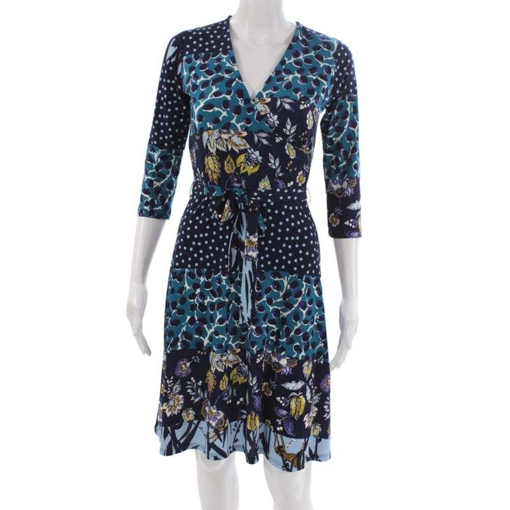 Leota Women Wrap Dress Floral V-Neck 3/4 Sleeve Tie Knee-Length Size XS